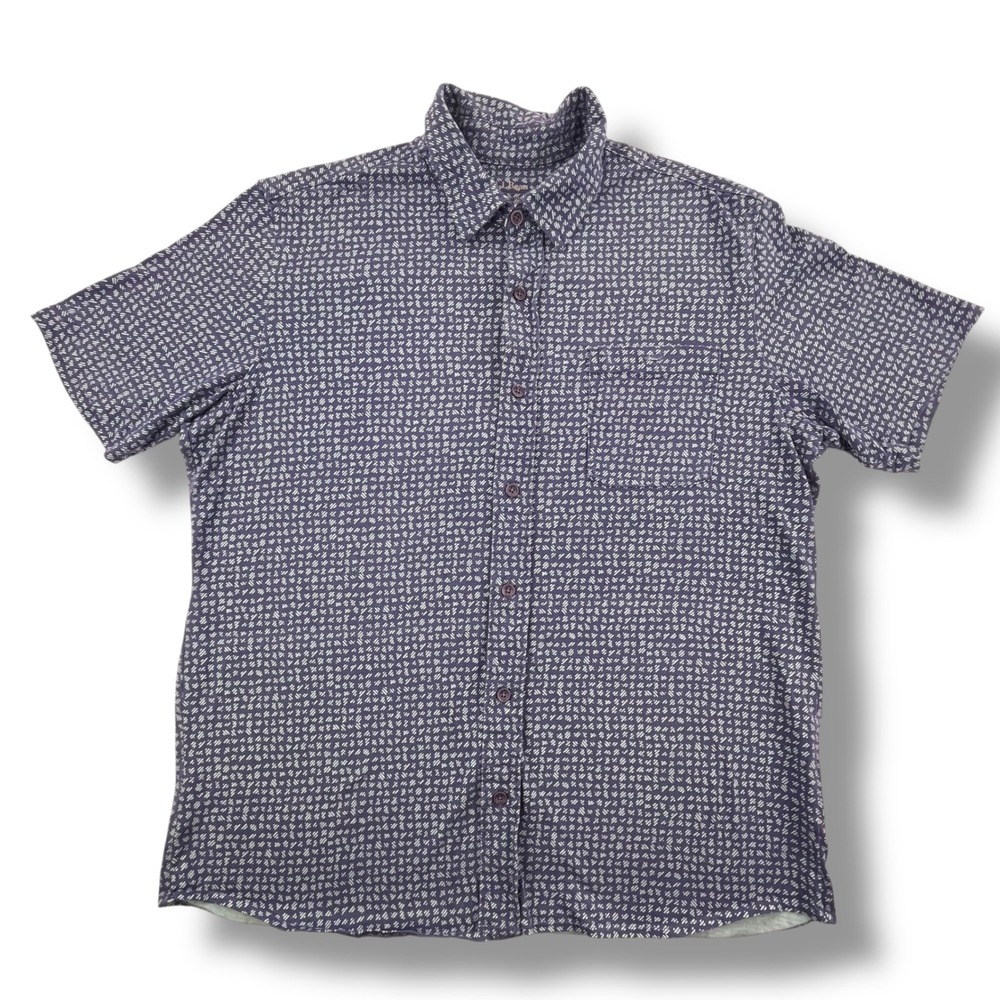 LL Bean Mens XL Reg Slightly Fitted Short Sleeve Button Down Shirt Blue Print